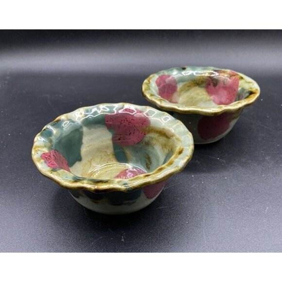 DK Clay Other - DK Clay 1996 Trinket Dish Salsa Dipping Sauce Bowl Pottery Drip Glaze Lot 2 B